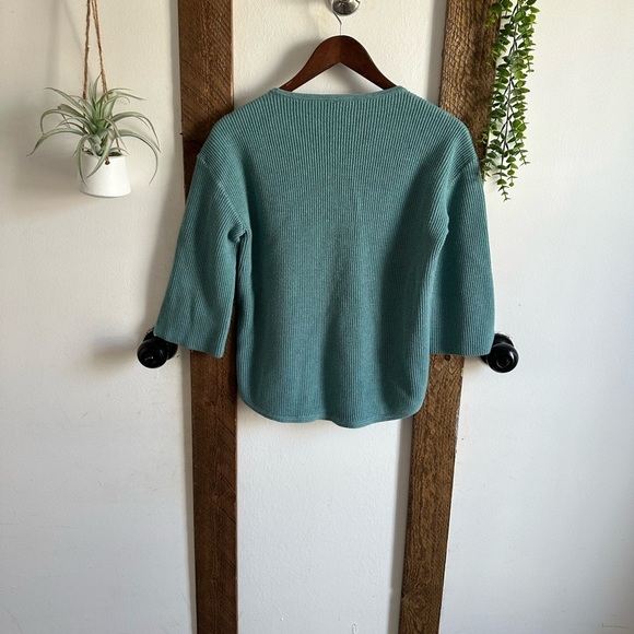 Chico's Sweater Women's Size 1 (Medium) V-Neck Ribbed 3/4 Sleeve V-Neck Teal - Picture 9 of 14